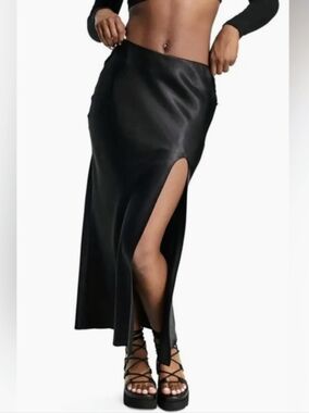 Topshop Silver/Lilac Satin Midi Skirt | Front Slit | Side Button Detail-Size 6